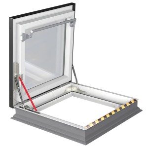 Okno do dachu płaskiego FAKRO DRF DU6 (120x120 cm) 3-szybowe,  wyłazowe, z płaskim, wklejanym pakietem szybowym w zestawie, Uw=0,74 W/m²K