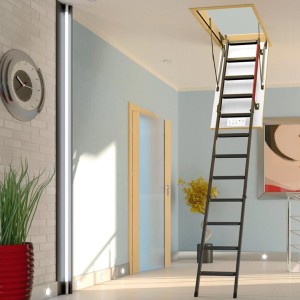 Schody Strychowe FAKRO LMK Komfort (70x120/280 cm) z metalową drabinką i poręczą, U=1,1 W/m²K